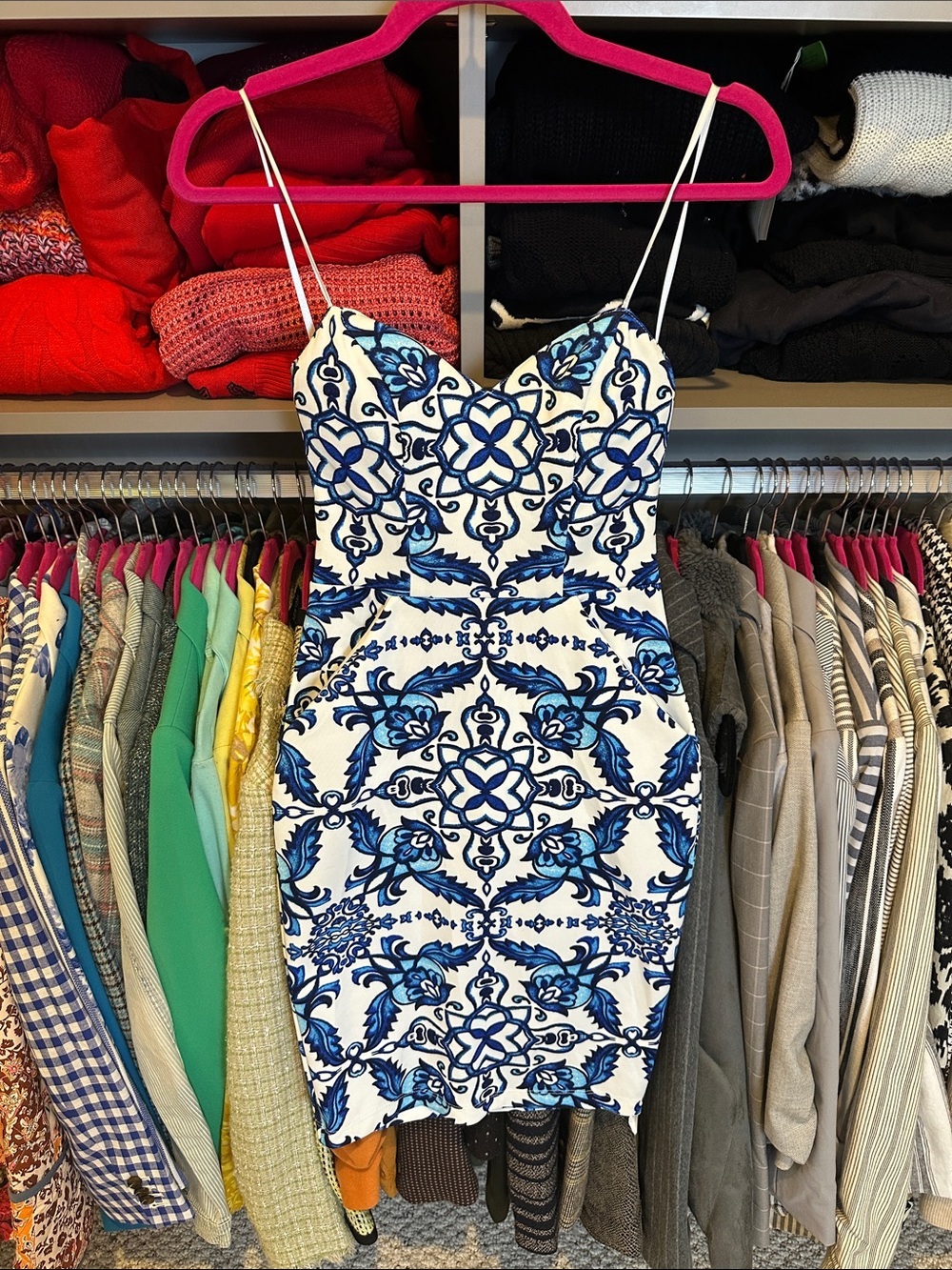 B Darlin white/blue print strapless back zipper closure body con dress size 1/2